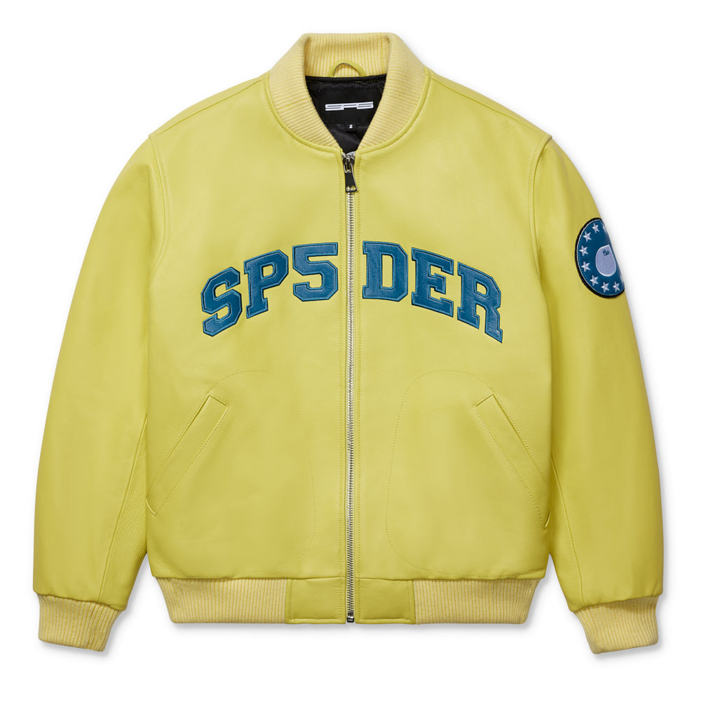 YELLOW LEATHER LOGO BOMBER JACKET